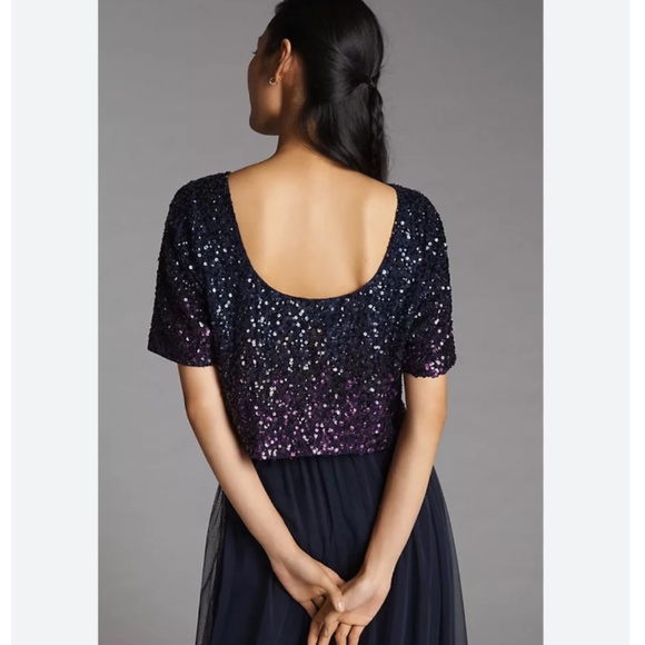 Brand New LET ME BE OMBRE CROPPED SEQUINED BLOUSE - Picture 2 of 10